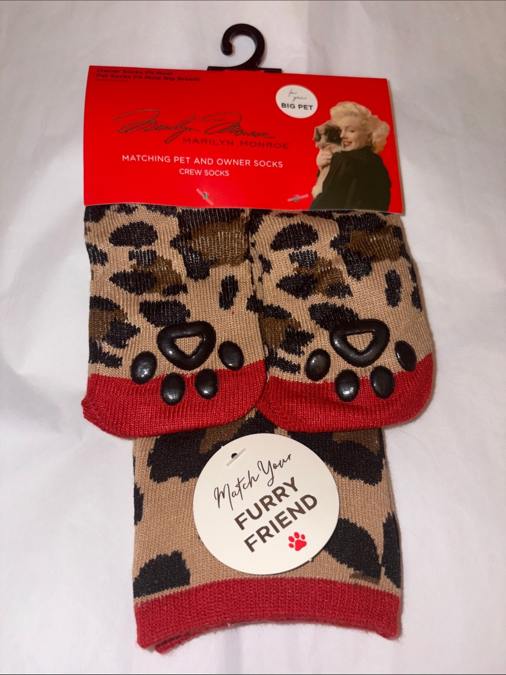 Marilyn Monroe Matching Pet & Owner Leopard Print Crew Socks - For Big Pets NWT